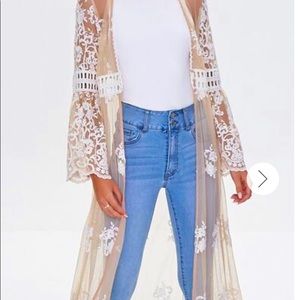 Forever 21 Women’s Sheer Embroidered Longline Kimono size L